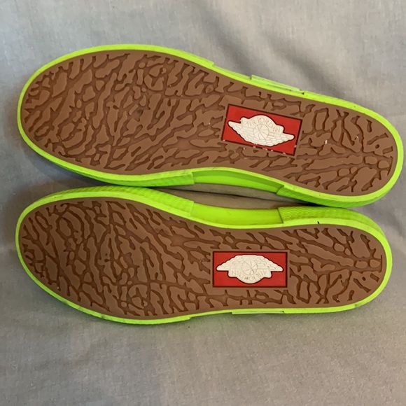 Air Jordon Beige Suede Lace Up High Tops with Neon Green Soles - Picture 6 of 11